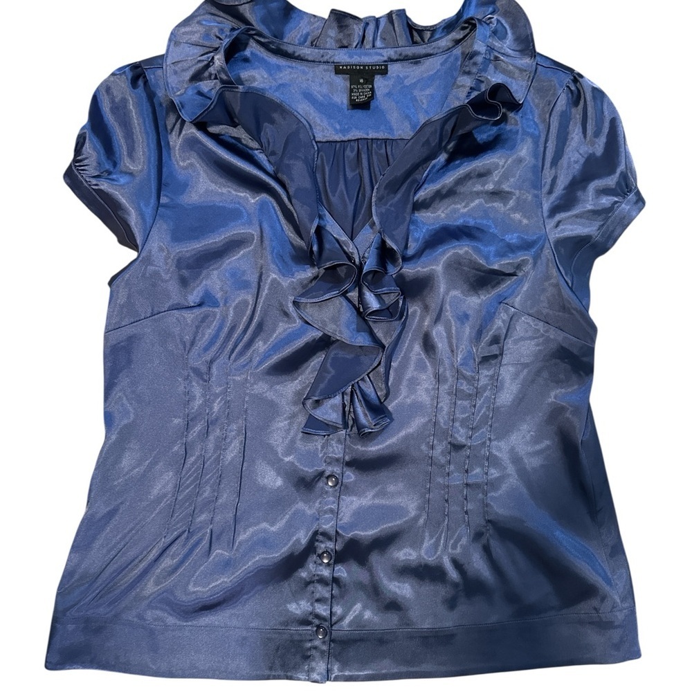 Madison Studio Blue Ruffled Cap Sleeve Blouse - Picture 8 of 8